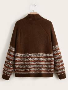 SHEIN LUNE Áo len Plus Size Hình học Giải trí - Cà phê nâu - Xem 2