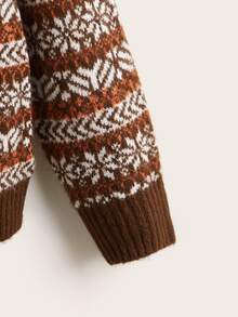 SHEIN LUNE Áo len Plus Size Hình học Giải trí - Cà phê nâu - Xem 3