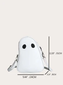 可愛搞笑鬼幽默大容量斜背包pu皮卡通可愛包手提包創意多用途時尚單肩包,鬼設計單肩包 - 白色 - 查看 3