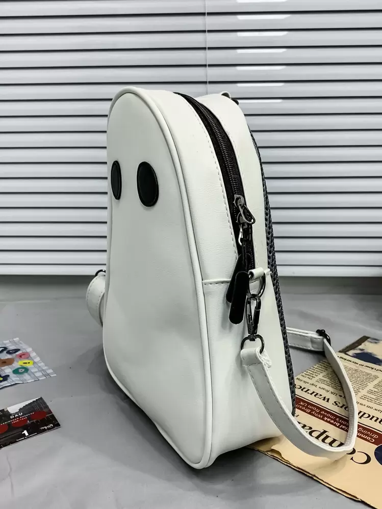 Kawaii Funny Ghost Novelty Large Capacity Crossbody Bag PU Leather Cartoon Cute Bag Purse Creative Versatile Fashion Shoulder Bag Ghost Design Sling Bag - White - View 5