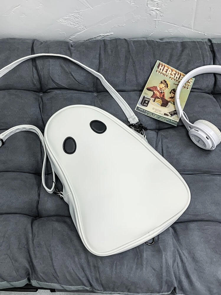 Kawaii Funny Ghost Novelty Large Capacity Crossbody Bag PU Leather Cartoon Cute Bag Purse Creative Versatile Fashion Shoulder Bag Ghost Design Sling Bag - White - View 7
