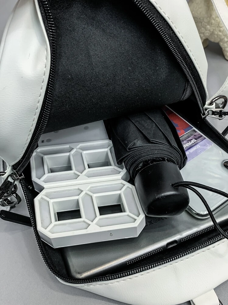 Kawaii Funny Ghost Novelty Large Capacity Crossbody Bag PU Leather Cartoon Cute Bag Purse Creative Versatile Fashion Shoulder Bag Ghost Design Sling Bag - White - View 8