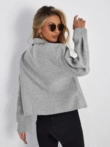 SHEIN Essnce Abrigo con bolsillo con solapa de hombros caídos con botón delantero - Gris - Ver 2