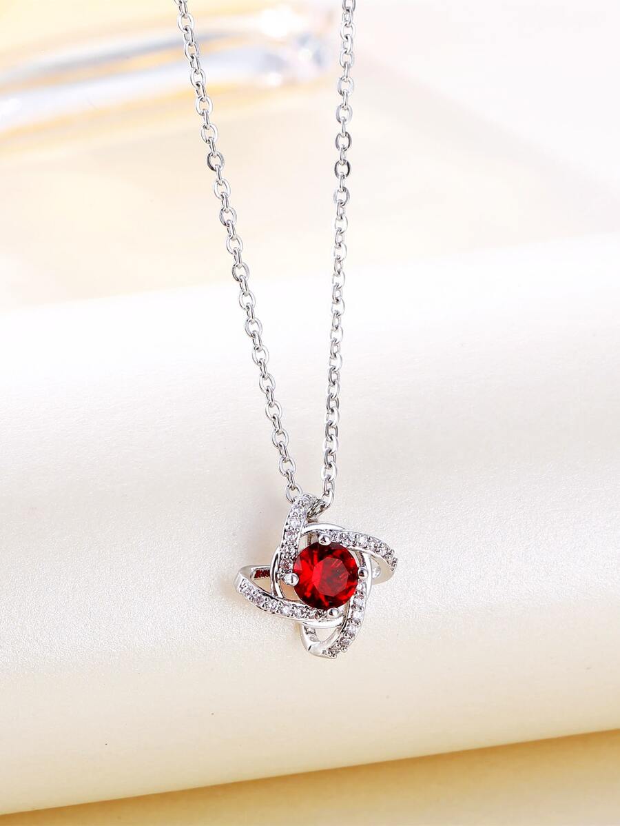 Dây chuyền Khối Zirconia  Trang trí Hình học quyến rũ - Đỏ - Xem 1