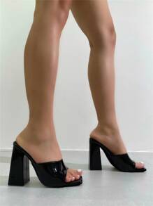 Xăng đan mule gót chunky tối giản dành cho nữ, Xăng đan cao gót mùa hè thanh lịch - màu đen - Xem 1