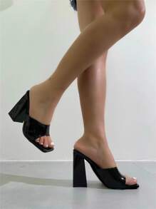 Xăng đan mule gót chunky tối giản dành cho nữ, Xăng đan cao gót mùa hè thanh lịch - màu đen - Xem 2