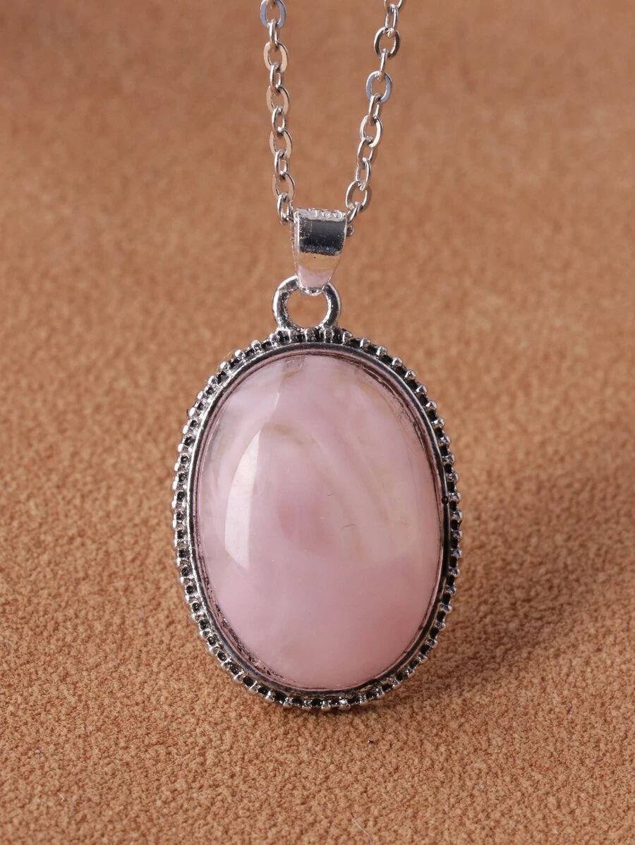 寶石吊墜項鏈 - 粉色 - 查看 1