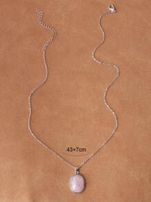 寶石吊墜項鏈 - 粉色 - 查看 3