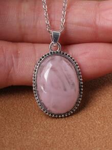 寶石吊墜項鏈 - 粉色 - 查看 4