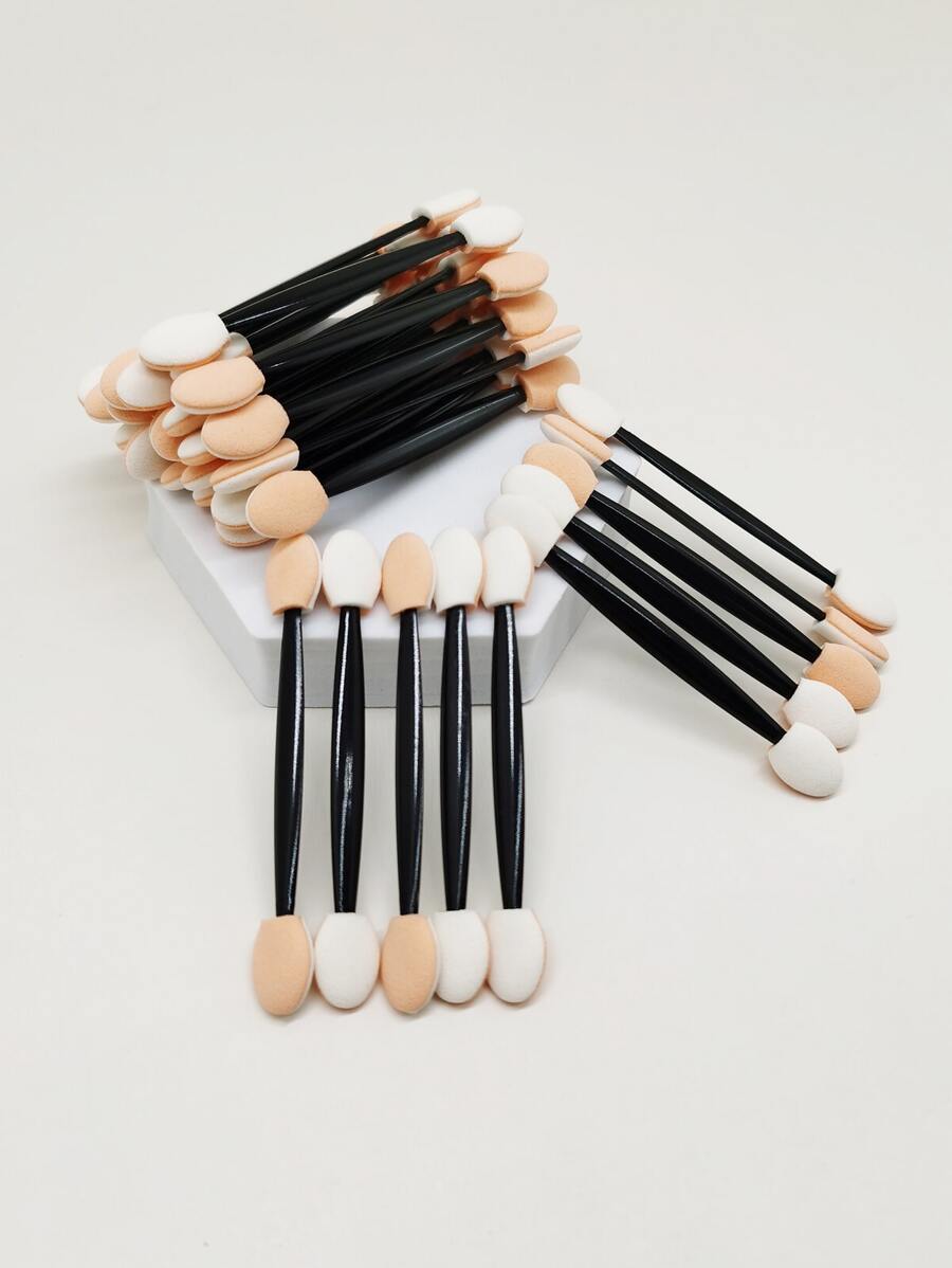 Disposable Double-Head Eyeshadow Stick, 30pcs Eyeshadow Brush Sponge Stick Makeup Tool Sponge Brush Head - Black - View 1