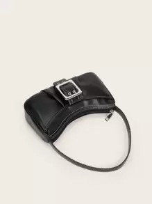 SHEIN ICON 氣眼搭扣裝飾法棍包 - 黑色 - 查看 5