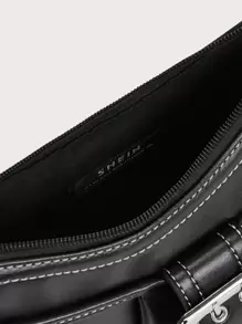 SHEIN ICON 氣眼搭扣裝飾法棍包 - 黑色 - 查看 10