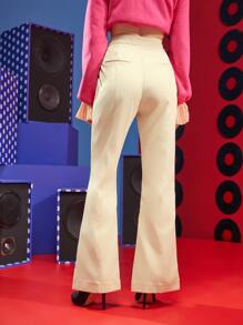 Blondie Bikini Pocket Patched Split Hem Flare Leg Trousers - Apricot - View 2