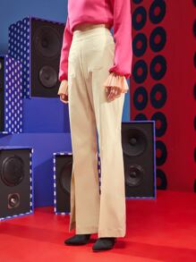 Blondie Bikini Pocket Patched Split Hem Flare Leg Trousers - Apricot - View 4