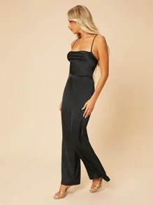 SHEIN PETITE Solid Criss Cross Backless Lace Up Jumpsuit - Black - View 6