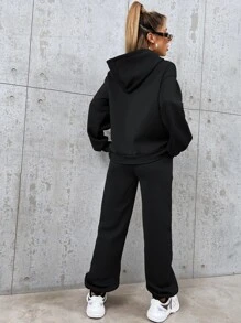 SHEIN Unity Letter Graphic Drop Shoulder Hoodie & Joggers - Black - View 2
