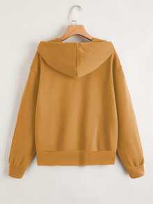 SHEIN Unity Zip Up Drop Shoulder Drawstring Hoodie - Mustard Yellow - View 2