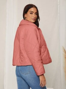 纯色拉链短款绗缝加厚外套冬季服装 - 藕粉色 - 查看 2