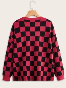 ROMWE Letter Plaid Drop Shoulder Sweater - Multicolor - View 2