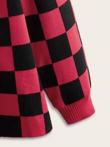 ROMWE Letter Plaid Drop Shoulder Sweater - Multicolor - View 3