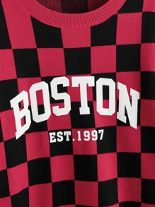 ROMWE Letter Plaid Drop Shoulder Sweater - Multicolor - View 4