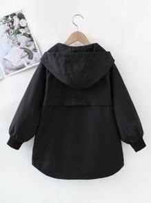 Niños Abrigo con capucha de manga raglán bajo irregular - Negro - Ver 2