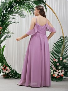 SHEIN Belle Plus Cold Shoulder Chiffon Bridesmaid Dress - Mauve Purple - View 2