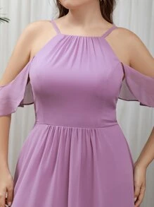 SHEIN Belle Plus Cold Shoulder Chiffon Bridesmaid Dress - Mauve Purple - View 3