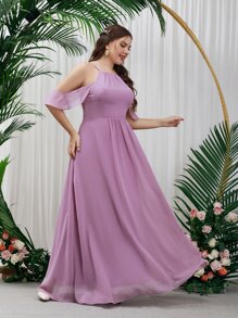 SHEIN Belle Plus Cold Shoulder Chiffon Bridesmaid Dress - Mauve Purple - View 4