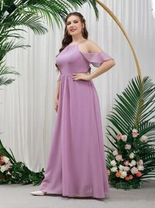 SHEIN Belle Plus Cold Shoulder Chiffon Bridesmaid Dress - Mauve Purple - View 5