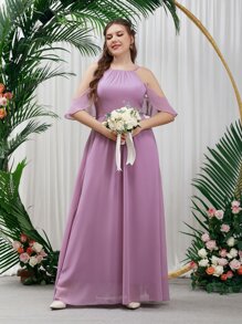 SHEIN Belle Plus Cold Shoulder Chiffon Bridesmaid Dress - Mauve Purple - View 6