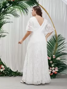 SHEIN Belle 大碼蝴蝶袖蕾絲婚紗洋裝