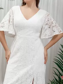 SHEIN Belle 大碼蝴蝶袖蕾絲婚紗洋裝