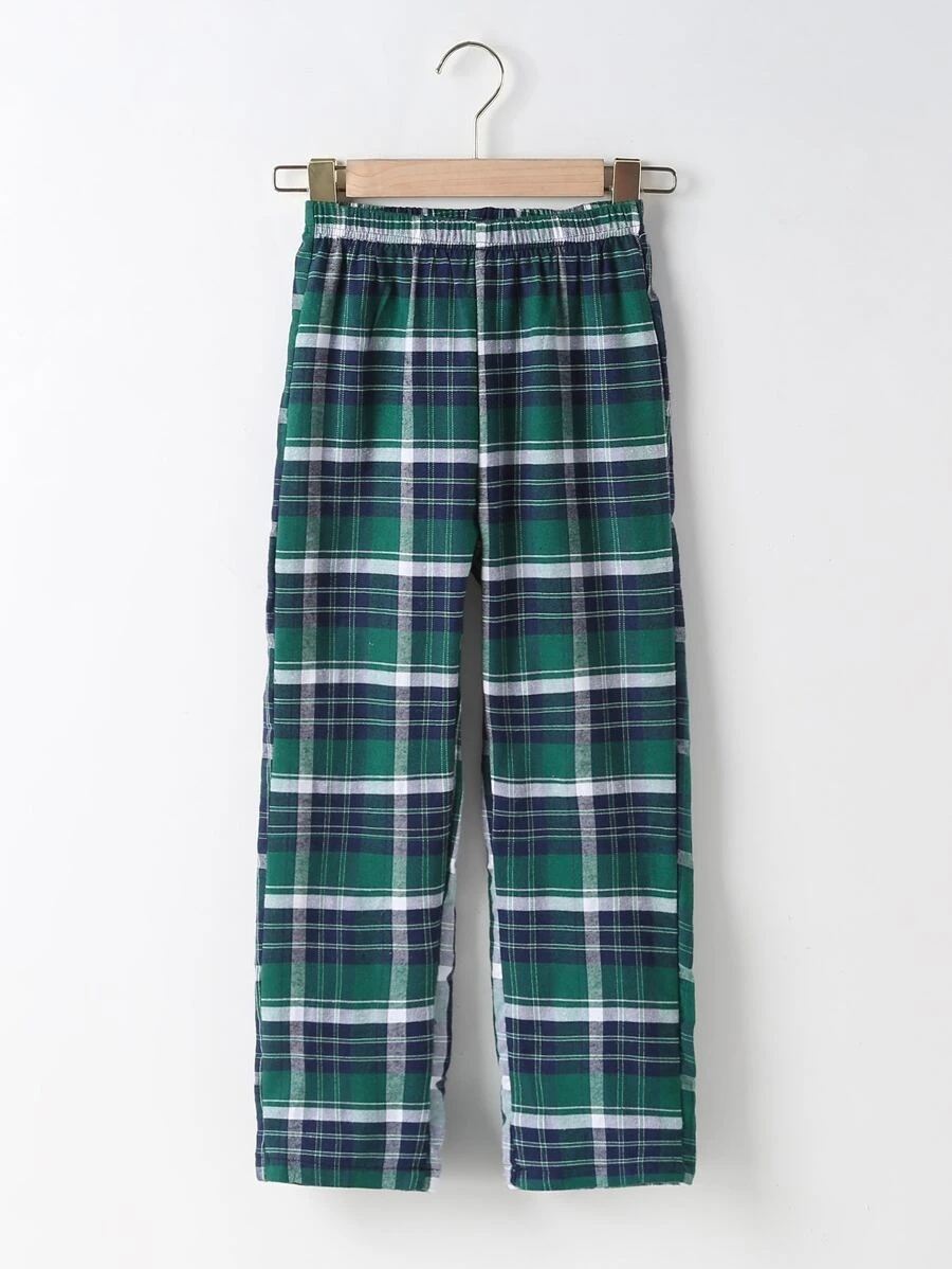 女孩格紋印花彈性腰帶長褲 - 彩色 - 查看 1