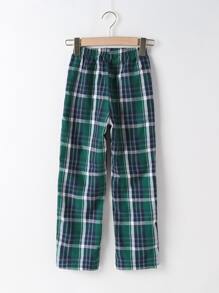女孩格紋印花彈性腰帶長褲 - 彩色 - 查看 2