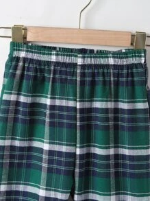 女孩格紋印花彈性腰帶長褲 - 彩色 - 查看 3