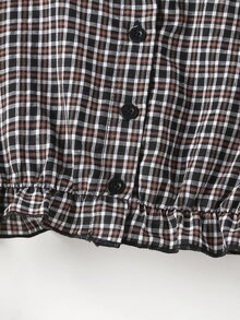 Áo cánh Gái viền lá sen Xù Nút phía trước Sọc ca rô Dễ thương - Nhiều màu - Xem 5