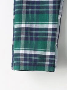 女孩格紋印花彈性腰帶長褲 - 彩色 - 查看 5