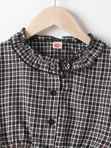 Áo cánh Gái viền lá sen Xù Nút phía trước Sọc ca rô Dễ thương - Nhiều màu - Xem 6