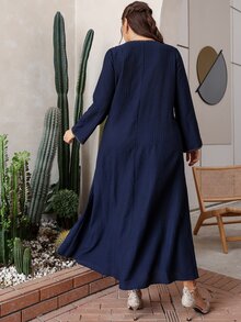 SHEIN Unity Plus Contrast Lace Dual Pocket Tunic Dress - Navy Blue - View 2