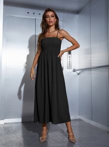 Seusyu 打褶吊帶連衣裙和開門襟外套 - 黑色 - 查看 3