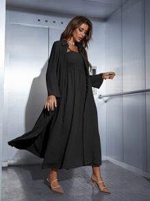 Seusyu 打褶吊帶連衣裙和開門襟外套 - 黑色 - 查看 5