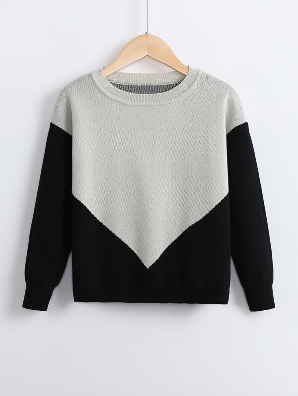 Maglione bicolore spalle cadenti