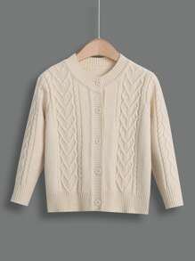 Toddler Girls Solid Cable Knit Button Front Cardigan - Apricot - View 1