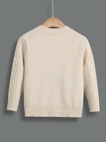 Toddler Girls Solid Cable Knit Button Front Cardigan - Apricot - View 2