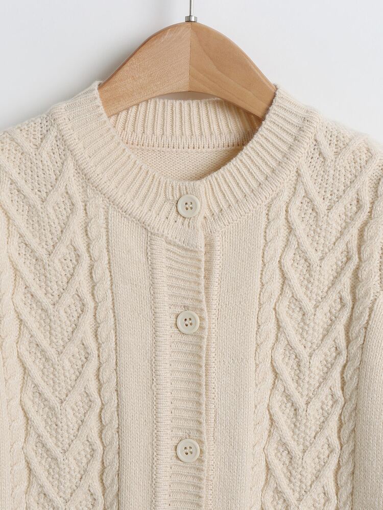 小女童素色麻花編織前紐扣開襟衫 - 杏色 - 查看 3