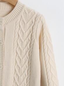 Toddler Girls Solid Cable Knit Button Front Cardigan - Apricot - View 4