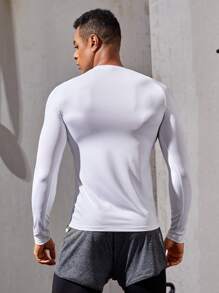 Fitness Men Colour Block Top-stitching Letter Graphic Raglan Sleeve Sports Tee - White - View 2