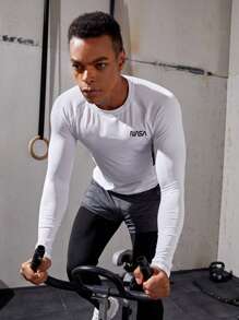 Fitness Men Colour Block Top-stitching Letter Graphic Raglan Sleeve Sports Tee - White - View 4