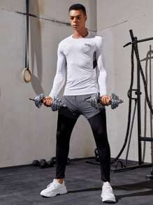 Fitness Men Colour Block Top-stitching Letter Graphic Raglan Sleeve Sports Tee - White - View 5